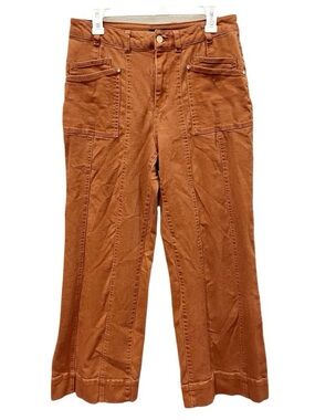 Cache Wide Leg Pants Women's 29 Seamed Patch Pockets Brown Boho Hippie Festival